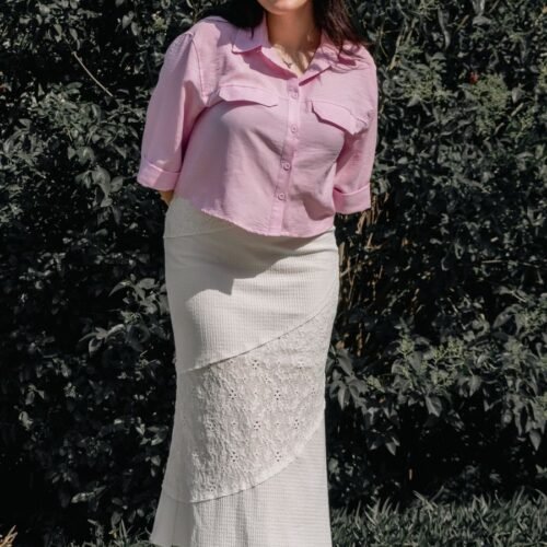Lace panel midi skirt